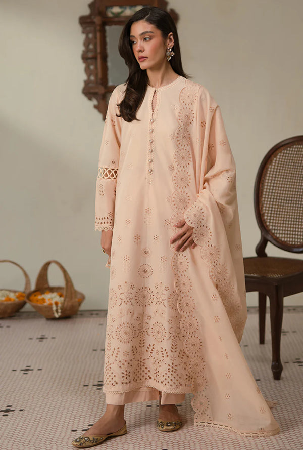 2 Piece - Embroidered Beige Lawn Suit