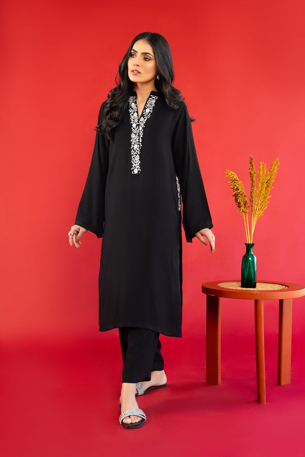 2 Piece - Embroidered Black Tania Lawn Suit