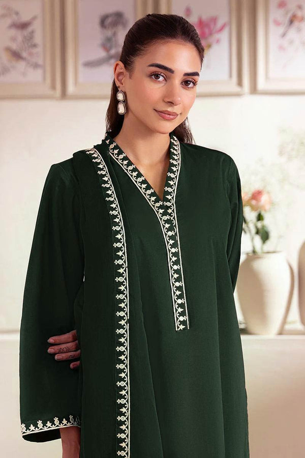 3 Piece - Embroidered Green Lawn Suit