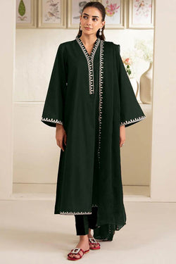 3 Piece - Embroidered Green Lawn Suit