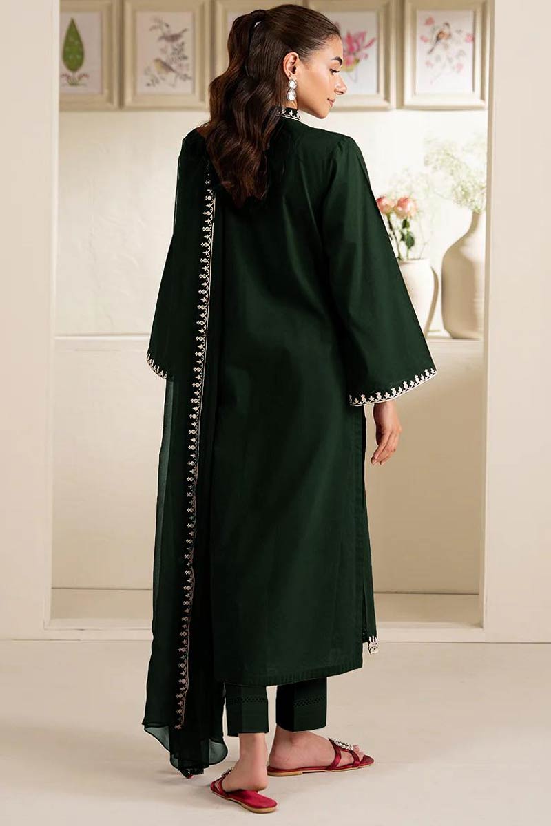 3 Piece - Embroidered Green Lawn Suit