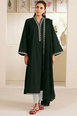 3 Piece - Embroidered Green and White Lawn Suit