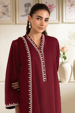 3 Piece - Embroidered Maroon Lawn Suit-1