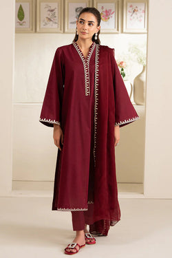 3 Piece - Embroidered Maroon Lawn Suit-1