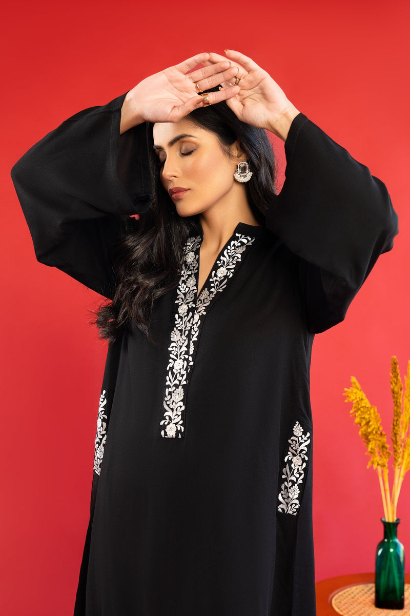 2 Piece - Embroidered Black Tania Lawn Suit