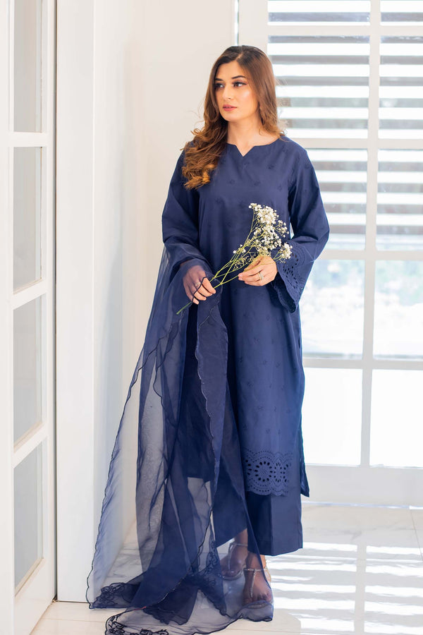 3 Piece - Embroidered Midnight Blue Lawn Suit