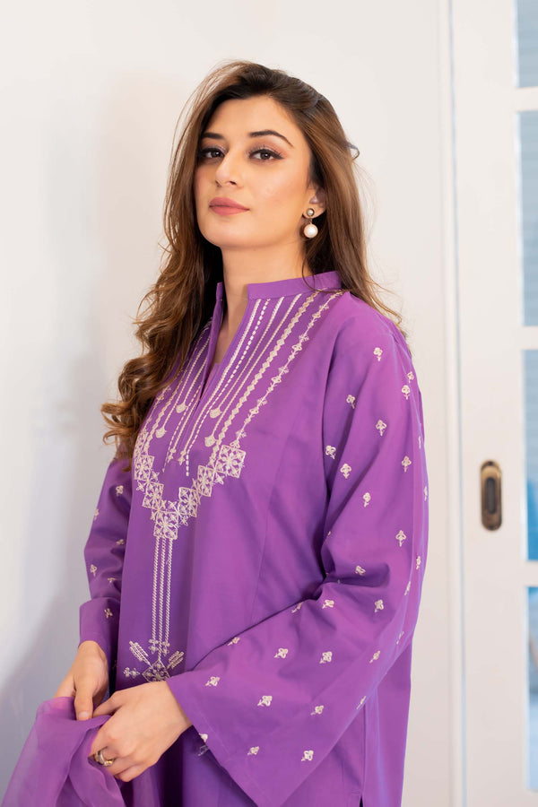 2 Piece - Embroidered Light Purple Lawn Suit